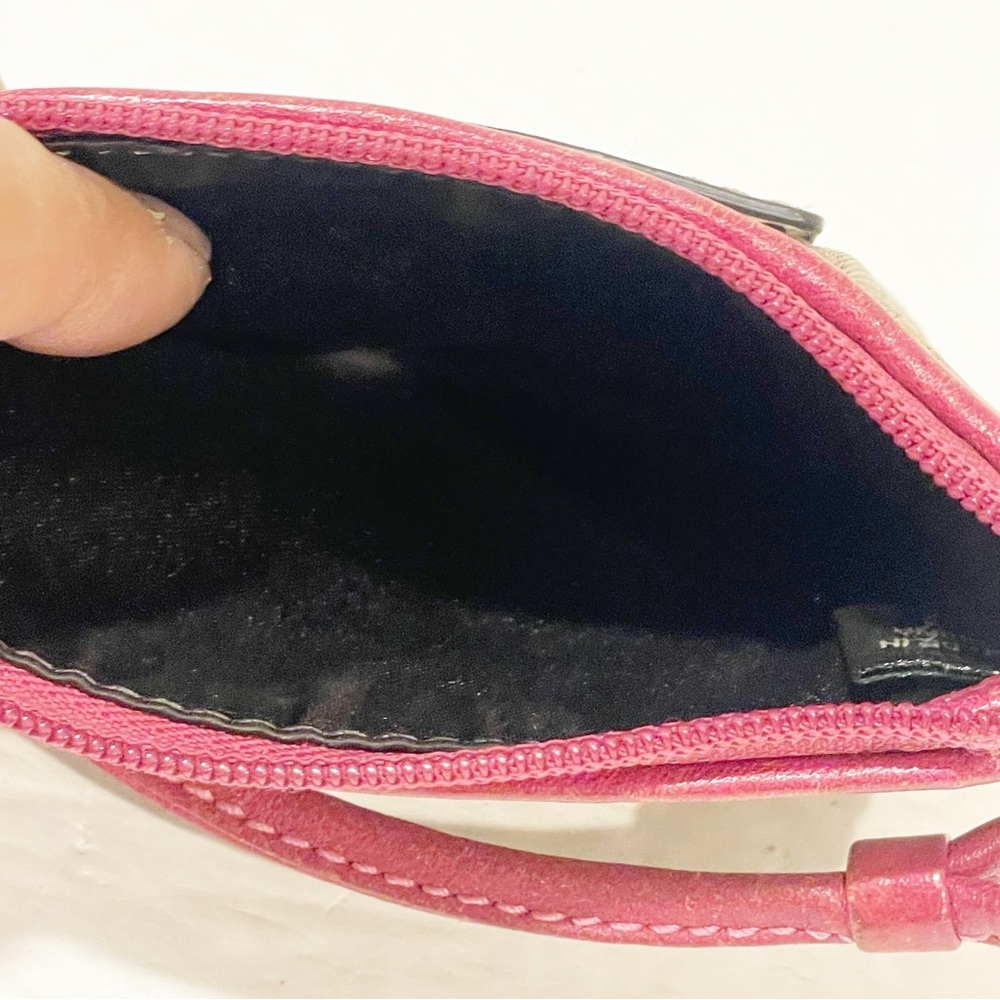 Coach Poppy Jacquard Monogram Signature Small Wristlet Beige Pink Zip Pouch Bag - Picture 3 of 5